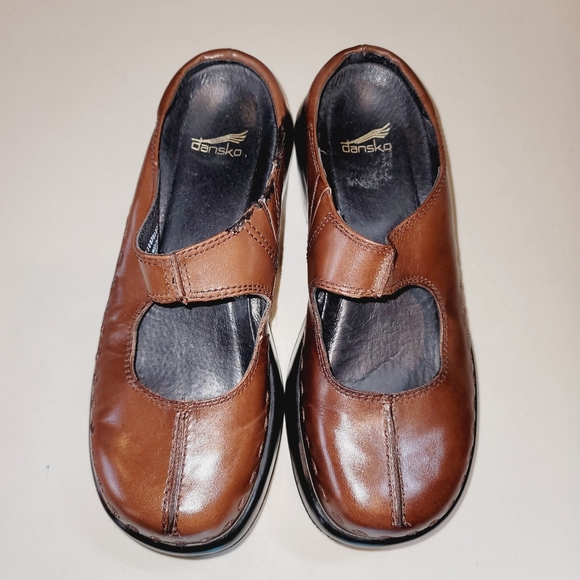 DANSKO MADORI Brown Vegan Leather Slide On Elastic Strap Clogs Sz 7.5/8 - Picture 6 of 12